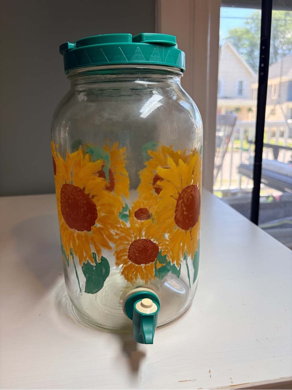 Vintage Golden Harvest Sunflower 1 Gallon Glass Sun Tea Jar Drink Dispenser